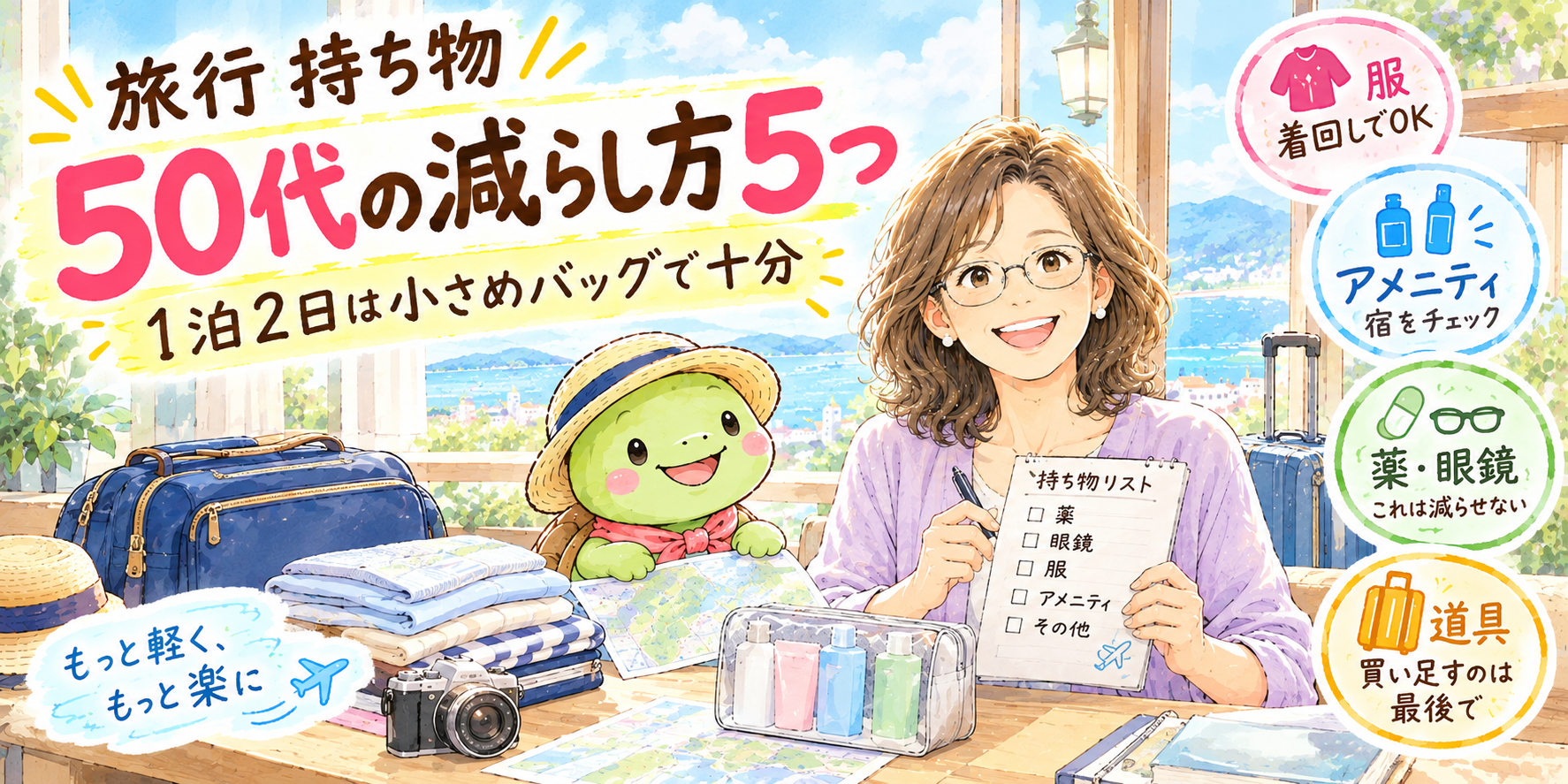旅行 持ち物 50代 1泊2日 小さめバッグ 荷造り